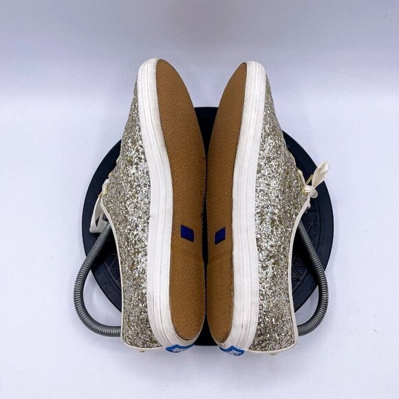 Kate Spade X Keds Glitter Sneakers Womens 8.5 Gold Low Ribbon Lace Casual - Picture 5 of 9